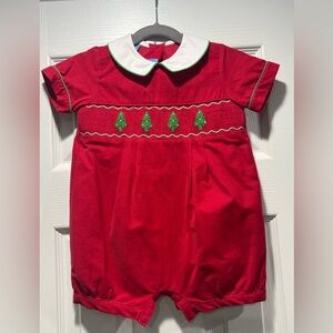 Red Baby boy Corduroy Romper with Green Tree Embroidery, 24M